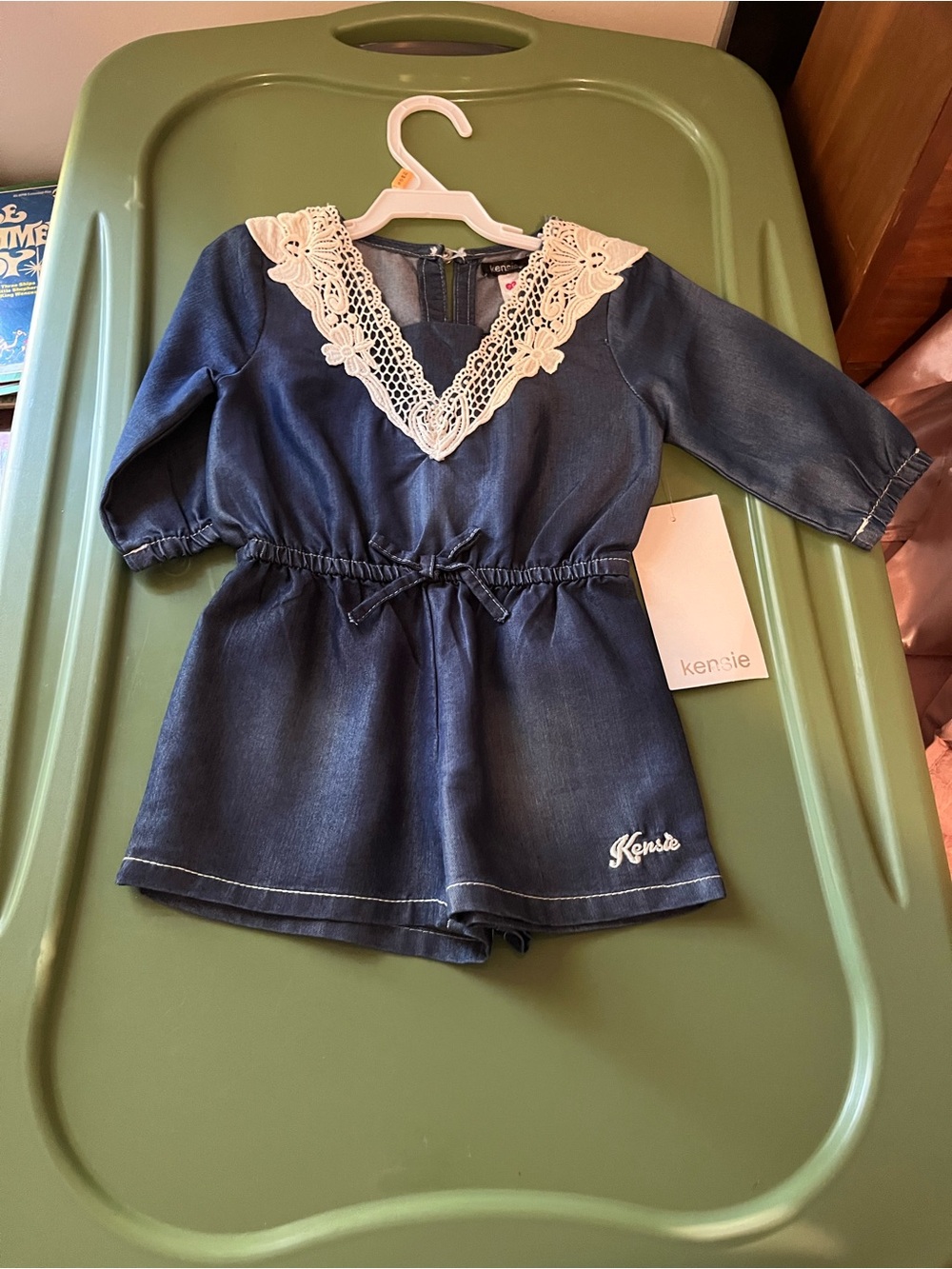 Kensie Navy Romper with Cream Lace V-Neck